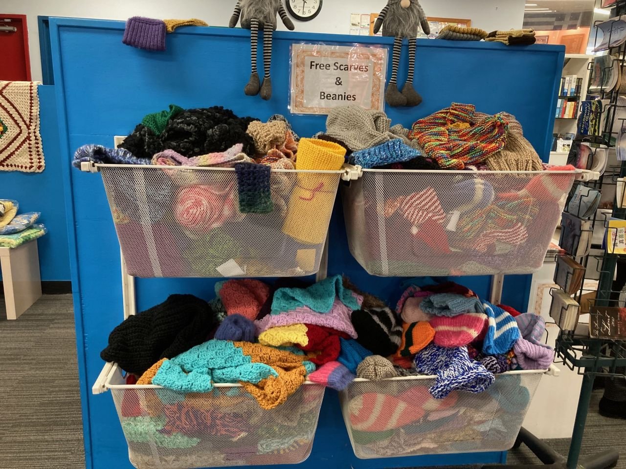 Some of the beanies and scarves that Coorparoo branch members have been knitting for donation to the Mission to Seafarers. These are given to crew members heading to colder climates.