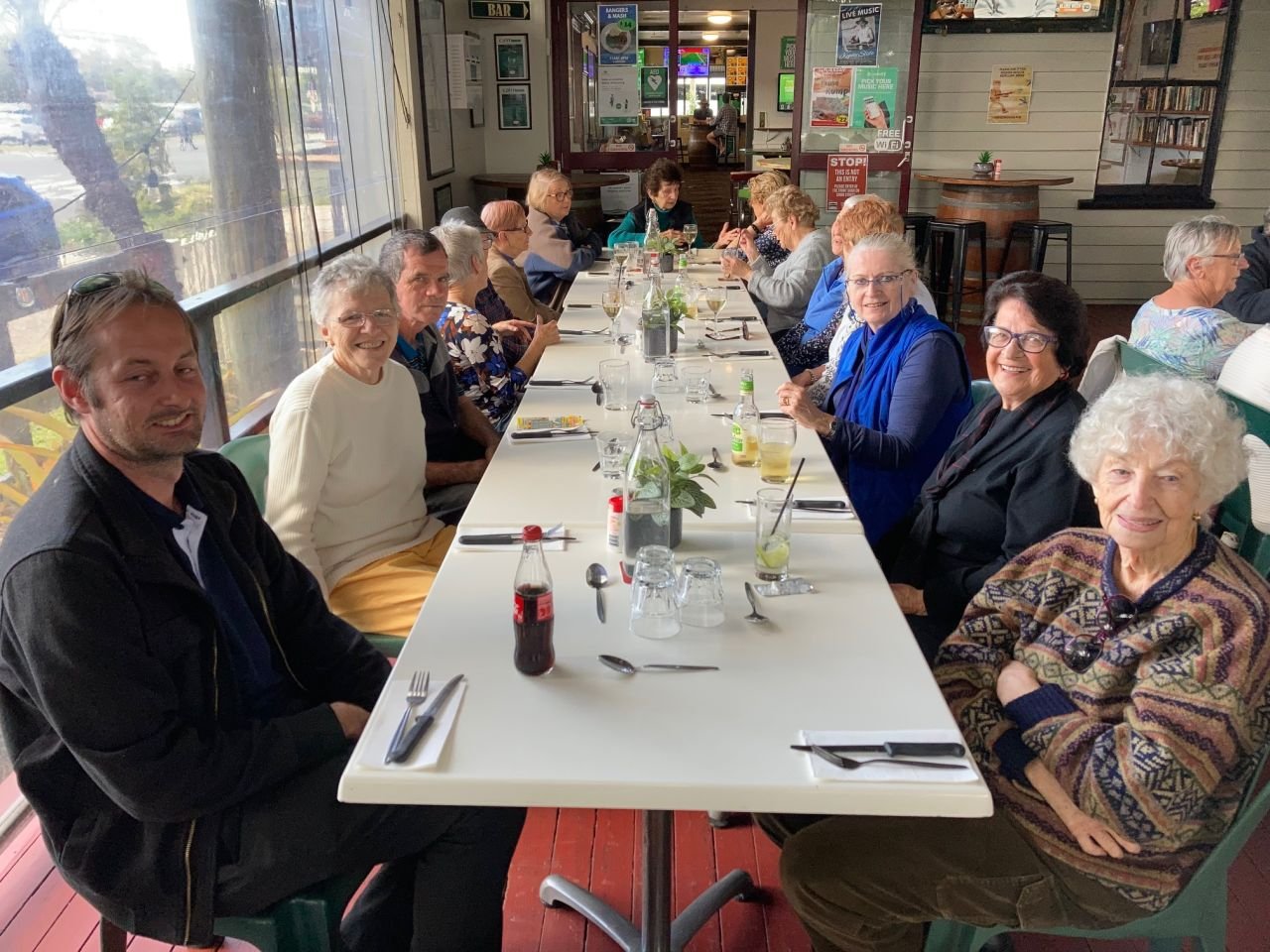 Members and guests ready for lunch at the Landsborough Hotel during the June 2021 day bus trip.
