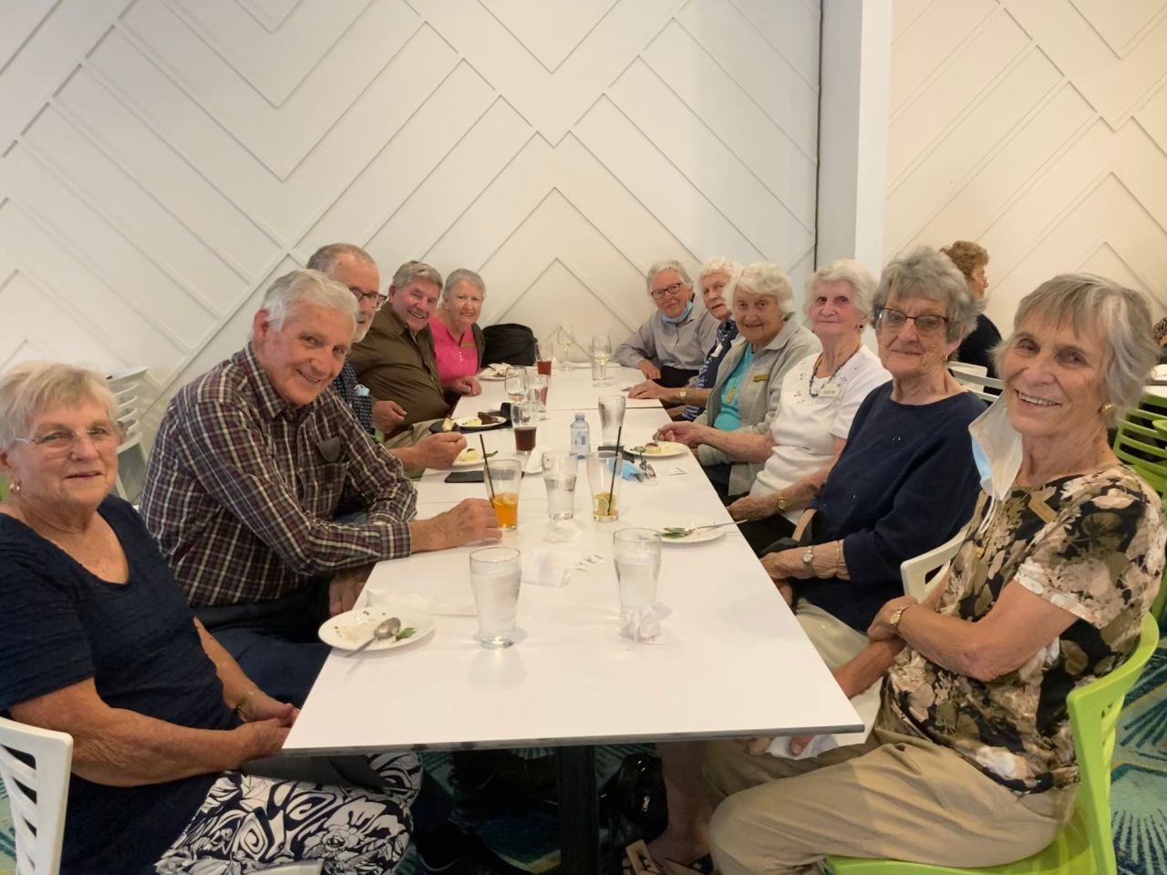 Members and guests enjoying lunch at the Redcliffe Leagues Club during a day outing in Sept 2021