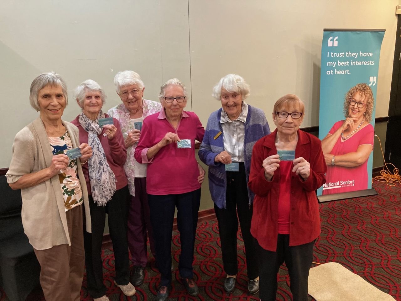 Six of our branch members received their recognition pins for having been members of National Seniors for over 25 years during the September 2023 branch meeting (L-R: Pat Will, Evelyn Jamieson, Joan Jell, Elsie Debney, Margaret Kidd, Elwyn Welsh)