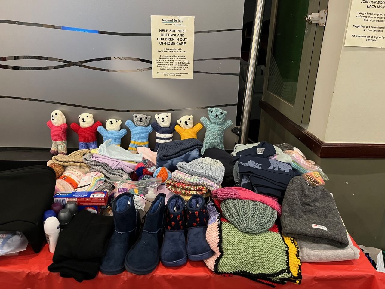 Member donations to Care Kits for Kids at our May 2025 meeting