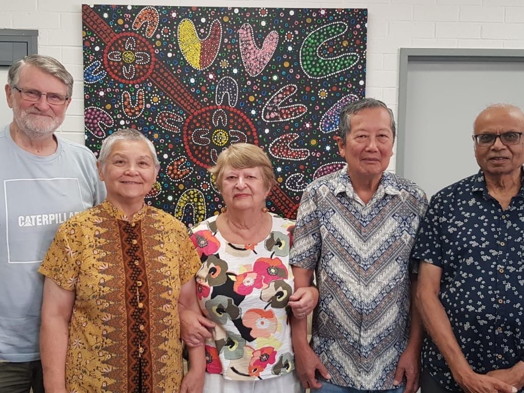 from left: Terry Quinn, Christine Choo Guest Speaker on the topic from Penang to Perth, with Judy Bartlett, Peter Choo and Adolph de Sousa, Vice President