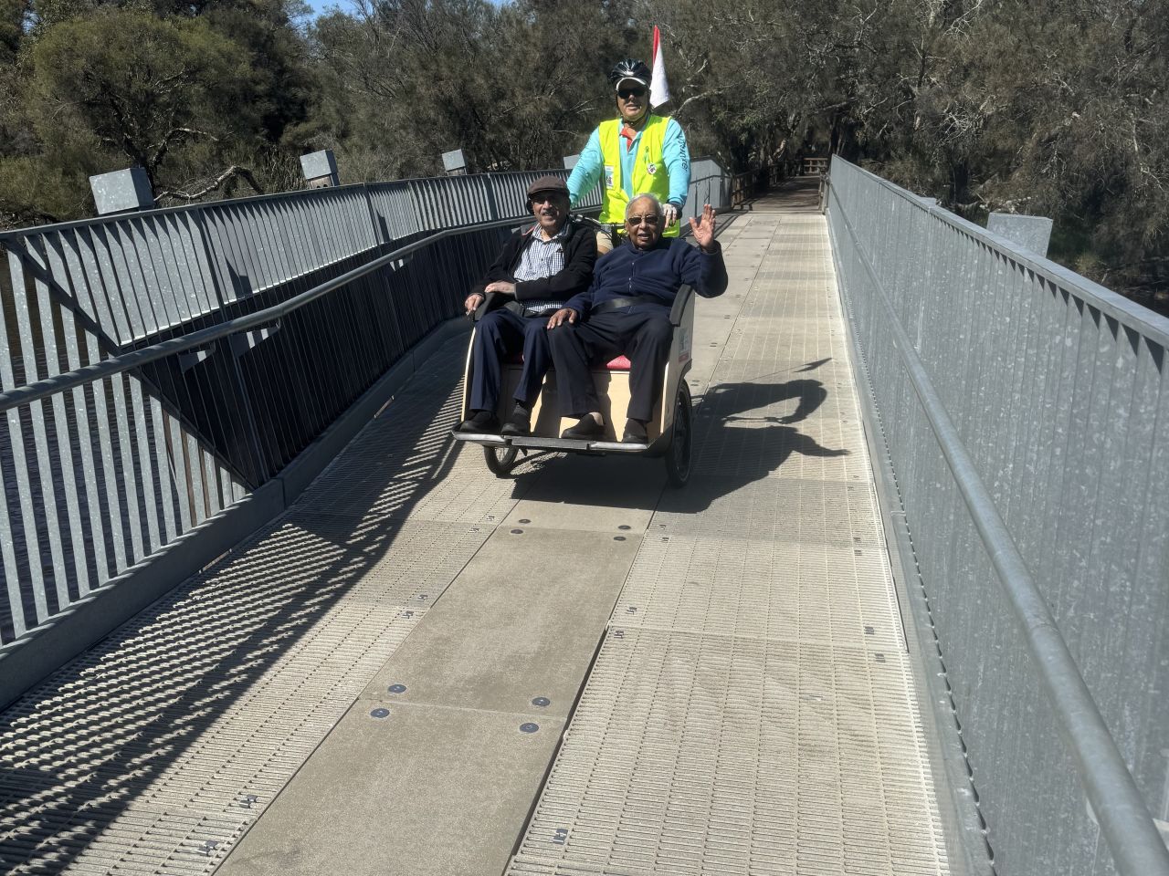 Ernest da Silva & Chappie Lobo on a Trishaw in Cycling without wheels