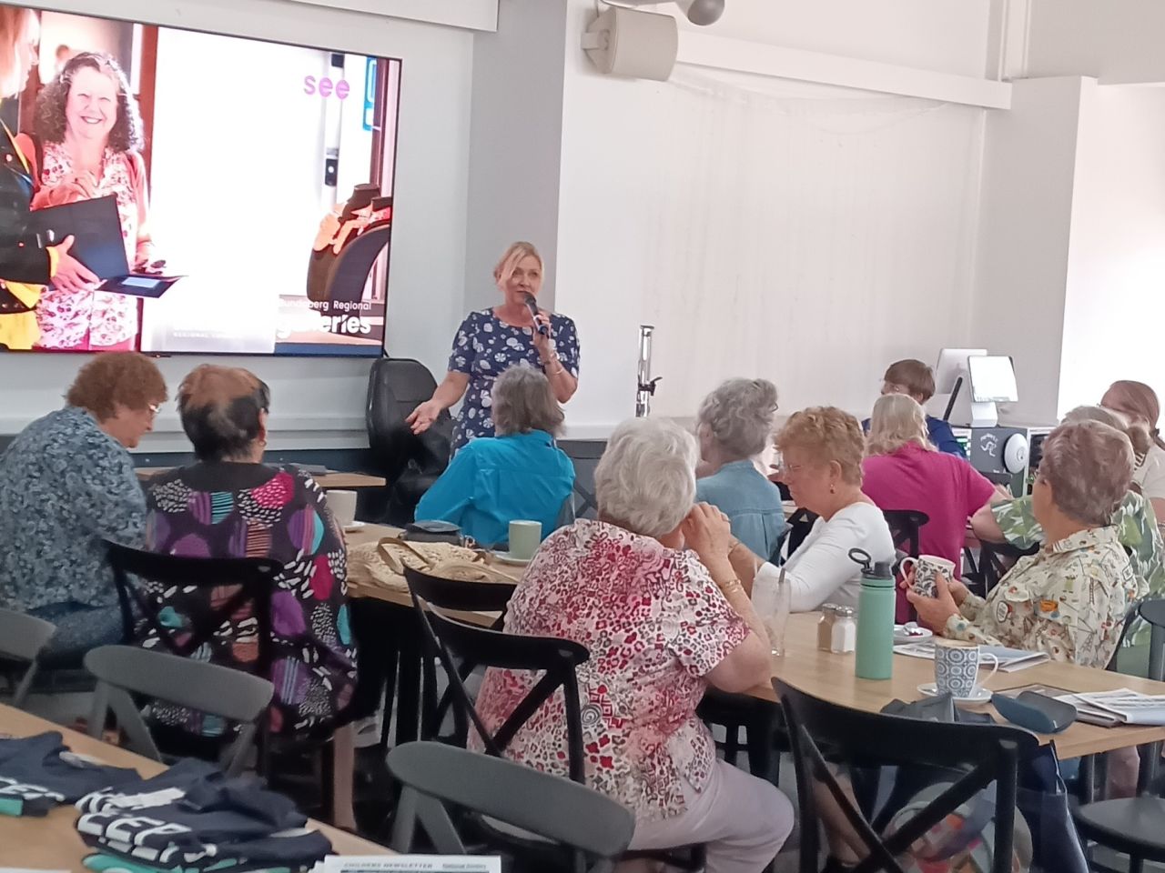Thanks so much to Childers Artspace Gallery Director, Rebecca McDuff and Childers Library Co-ordinator Kim Green for their entertaining and informative session at the Branch's October catch up today.

Attendees were surprised to discover just how much hap