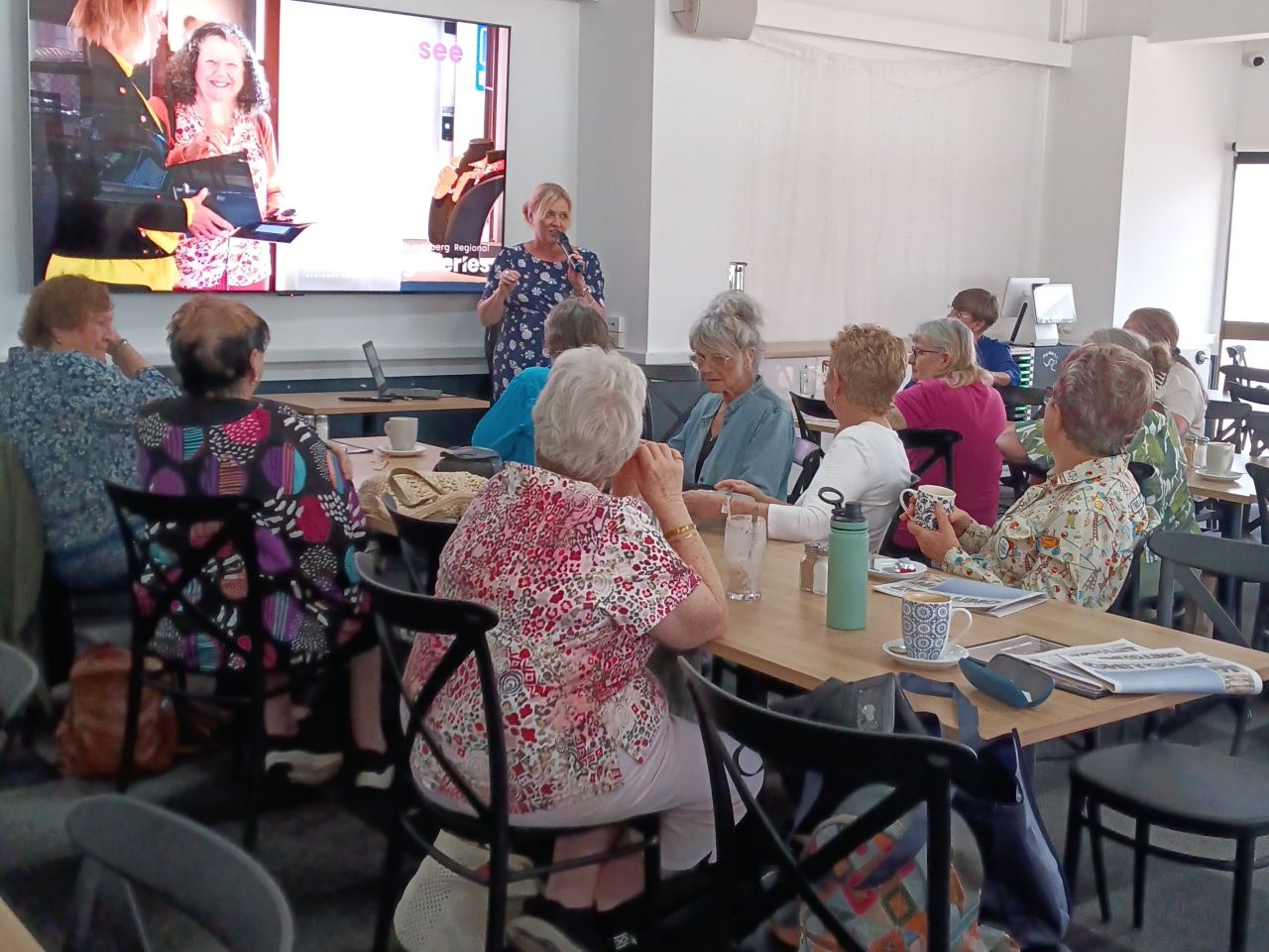 Thanks so much to Childers Artspace Gallery Director, Rebecca McDuff and Childers Library Co-ordinator Kim Green for their entertaining and informative session at the Branch's October catch up today.

Attendees were surprised to discover just how much hap