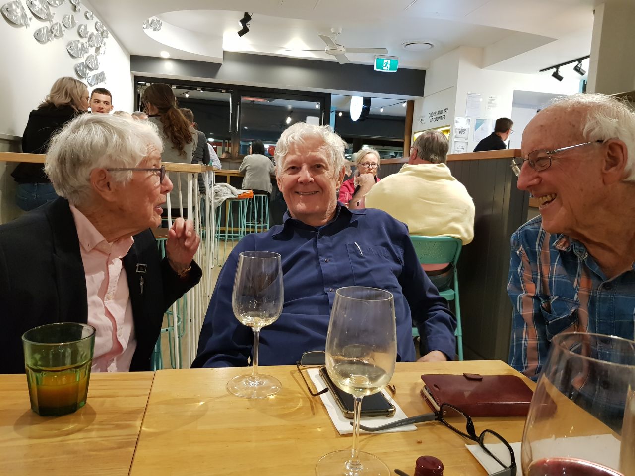 Three is never a crowd when you are having a glass of wine and a good conversation. At our August dinner at Pirahna Fish Caf, New Farm. Great ambiance and delicious food.
Photo: Courtesy Francesca.