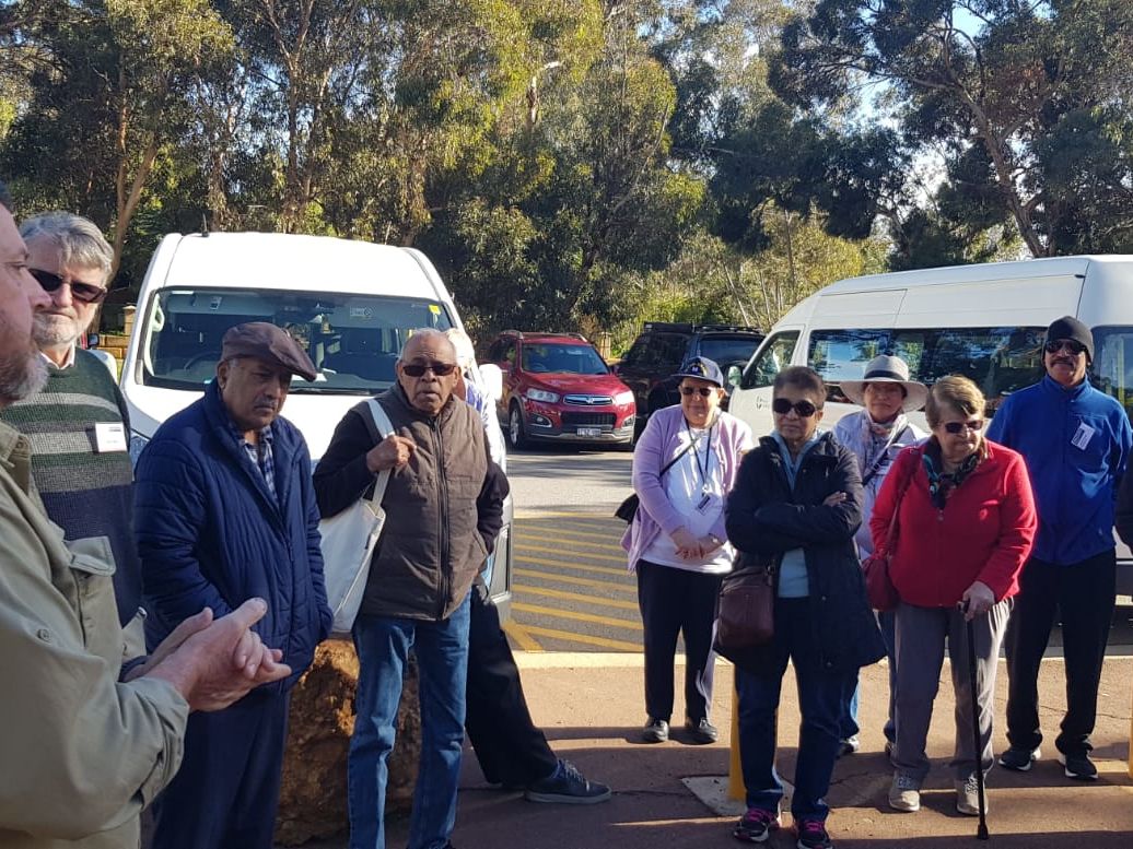 Paul Udinga welcoming National Seniors members to the Park at the Pechey Road entrance in Swan View