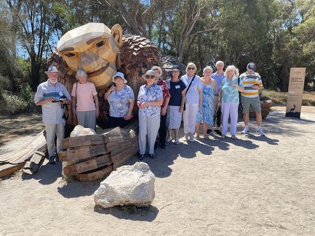 Perth Western Suburb Branch Members posing in front of Yaguburt Cirkelstone at Coodanup in March 2024