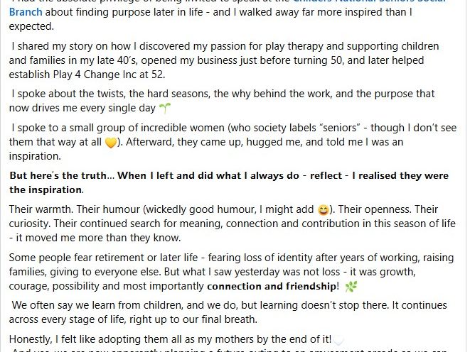 Such lovely feedback from the Branch's February guest speaker.
No-one can every really know how much they have touched another's heart if they don't share.
Thank you for sharing what it meant to you Rochelle.
All those in attendance felt the same way.