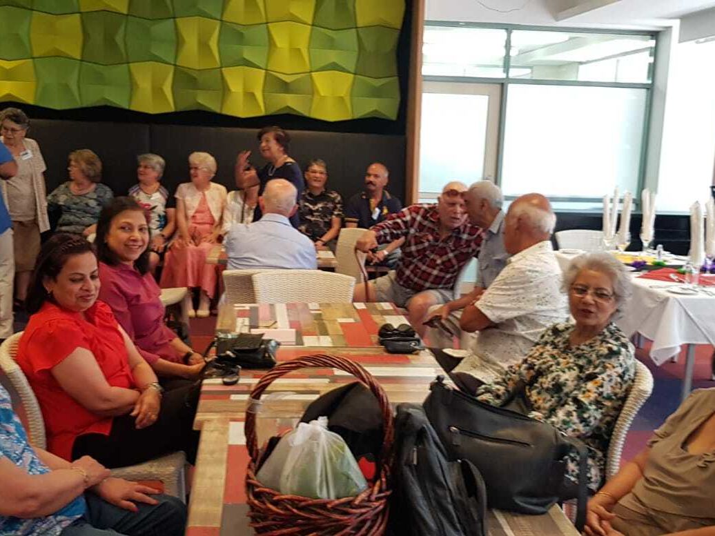 The waiting lounge at the Pines Restaurant with our members and guests waiting to be ushered into the dining room. 42 persons participated in the event.