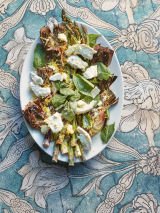 Grilled asparagus and artichokes with goat’s cheese and lemon oil
