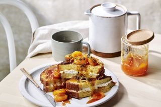 Brioche French toast sandwiches with verjuice apricots