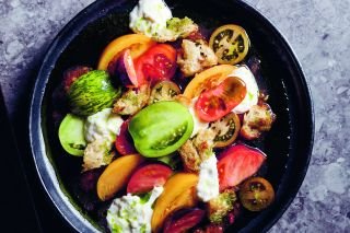 Tomato salad with stracciatella and sourdough