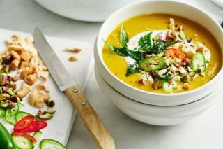 Indian-spiced red lentil and pumpkin soup