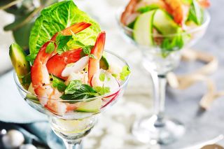 Prawn cocktail with zucchini and mint salad